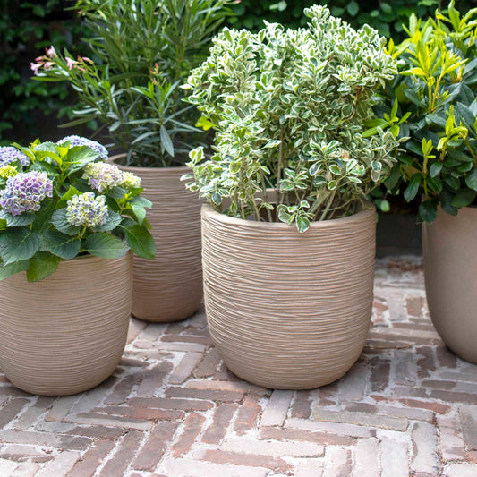 Capi Waste Rib NL Planter Ball Terrazzo Beige