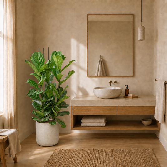 Ficus lyrata 160 cm v koupelně — květináč Charlie Grey Washed