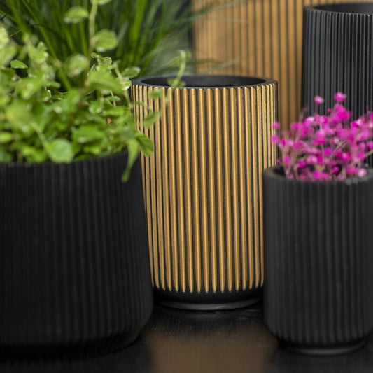 Capi Nature Groove Vase High Black Gold