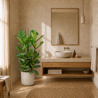 Ficus lyrata 160 cm v koupelně — květináč Charlie Grey Washed